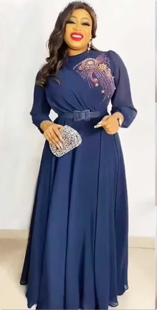 L-XXL Plus Size Dresses Original Design Embroidery Velvet Dress Women Long Indie Folk Loose Arabic Muslim Dress With Sashes