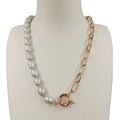 TOP FASHION REAL Freshwater PEARL NECKLACE for WOMENgray Pearlbig Brass Chain With Real Gold Plating KNOTTED