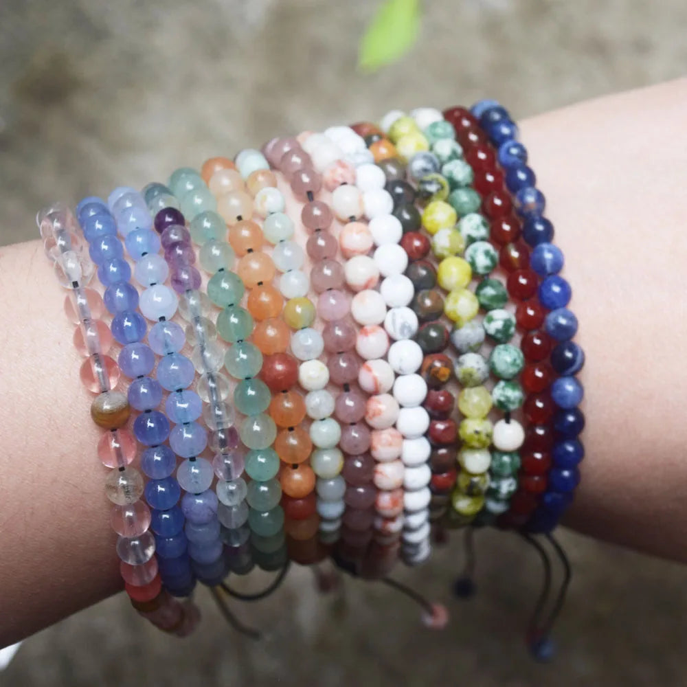 Handmade Fashion Adjustable Rich Natural Stone Beads Beaded 4mm Stackable Women and Men Hand Bracelet Jewelry Bracelets