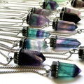 NM40564 Soldered Jewelry Rainbow Fluorite Crystal Tower Point Hexagonal Prism Necklace Antique Silver Plated Talisman Pendulum