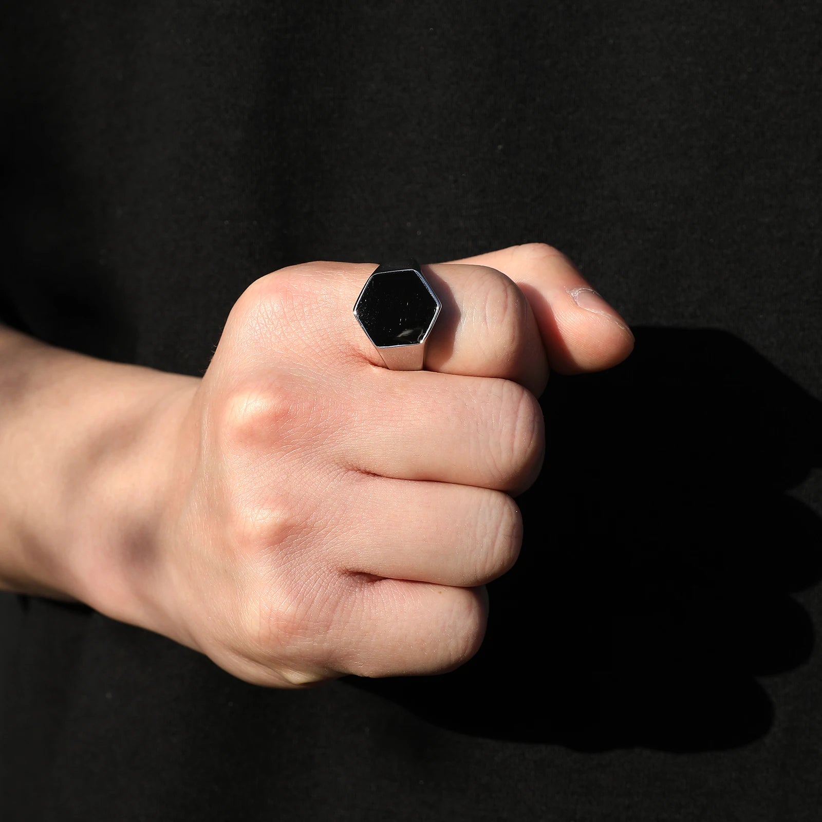 Wholesale Stainless Steel Black Enamel Signet Ring for Men