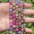 AsVrai U Natural Stone Faceted Colorful Tourmaline Round Loose Spacer Beads for Jewelry Making Supplier DIY Charm Bracelet 15''