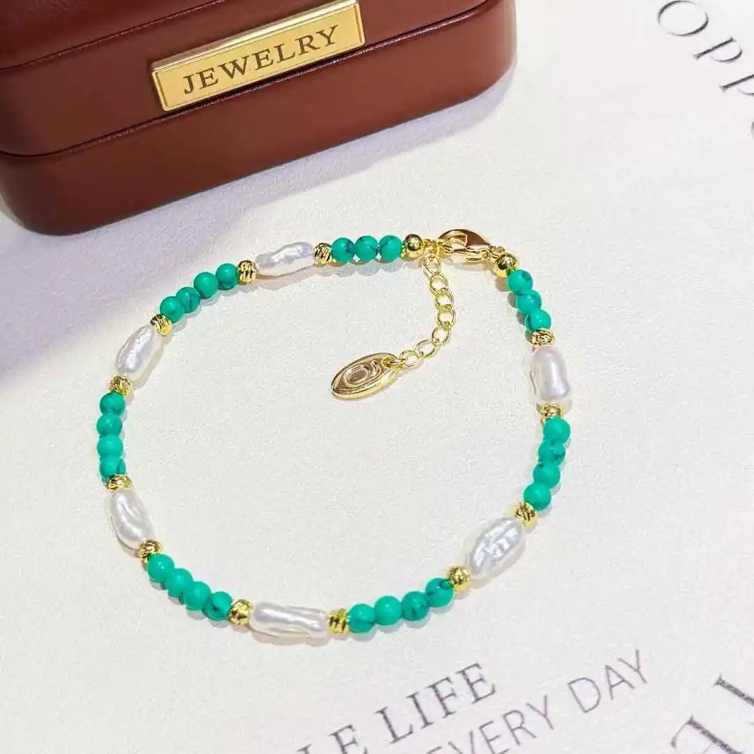 Turquoise Baroque Gold Plated Freshwater Pearl Bracelet 4-5mm Latest Popular New Style Gift