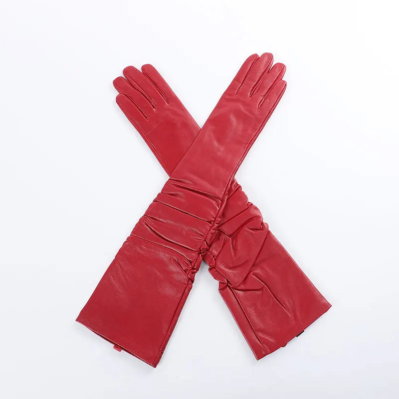 Fancy Opera Arm Length Leather Sheepskin Long Gloves for Women