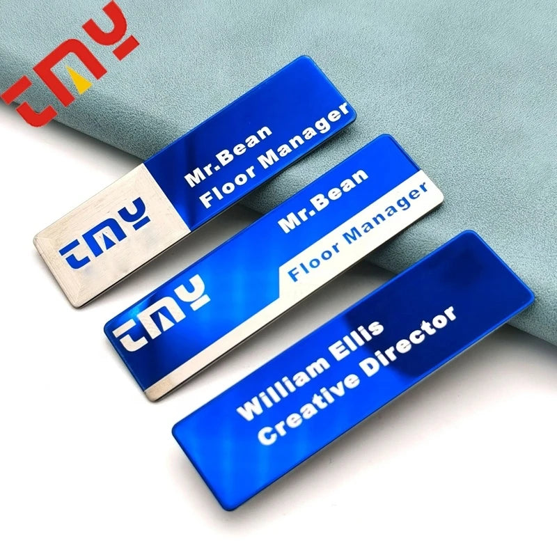 Custom Laser Engraved Aluminum Name Tag - Gold Logo Magnetic Badge for Hotel Staff & Waiter Reusable Blank Metal Plate