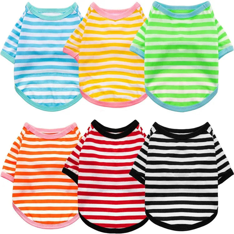 Funny Spring and Summer New Striped Dog Clothes Round Neck Pet Dog Striped Cotton T-Shirt