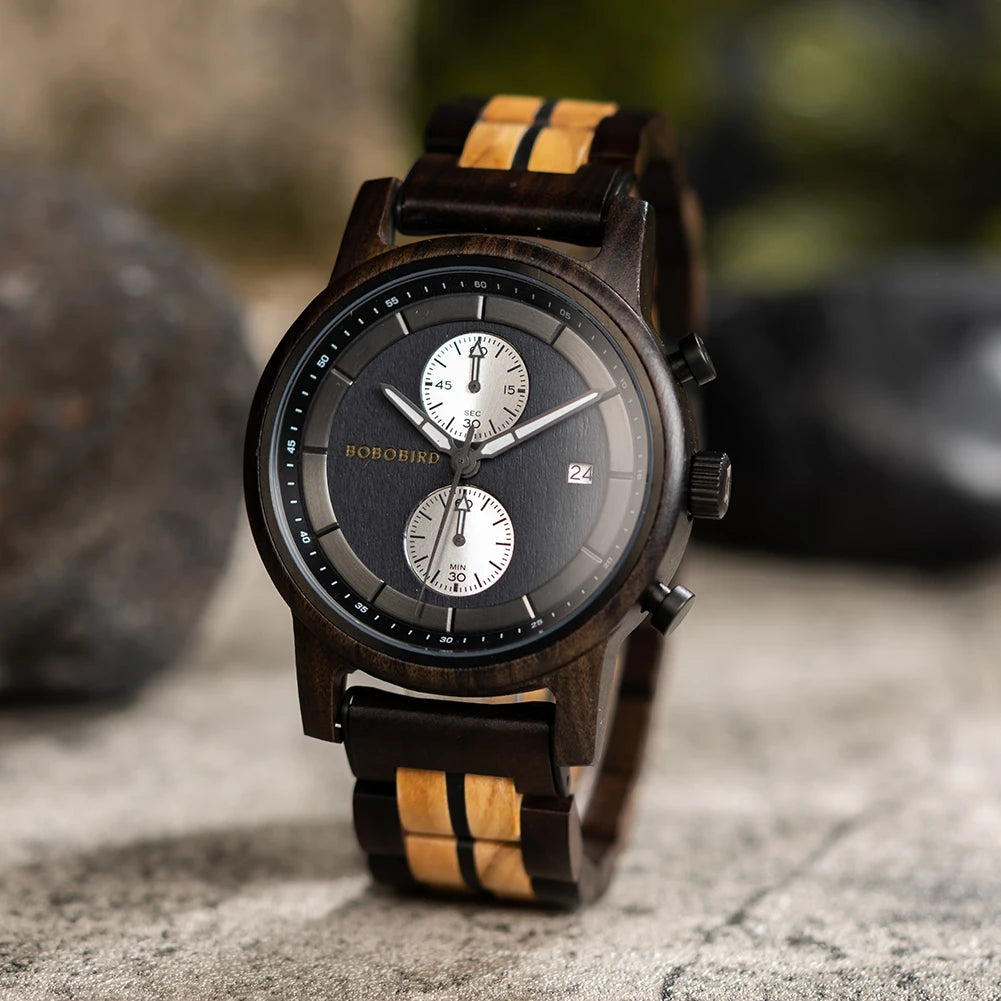 Top Brand Luxury Gifts Sports Men Wristwatch Factory Outlet Custom Low Moq Dropshipping Chronograph Quartz Watch Wood Watches