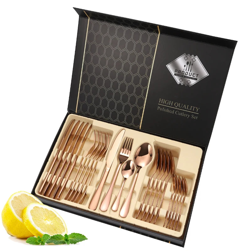 Customized Cutlery 24pcs Set Stainless Steel Knife Fork Spoon with Gift Box