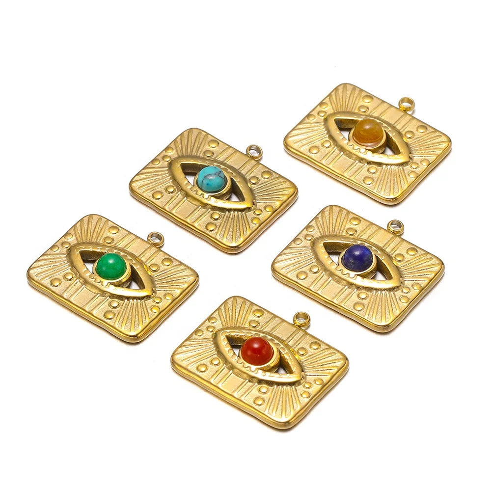 Handmade Accessory Hip Hop Gold Plated Colorful Paved Square Necklace Charms Pendant Jewelry Accessories