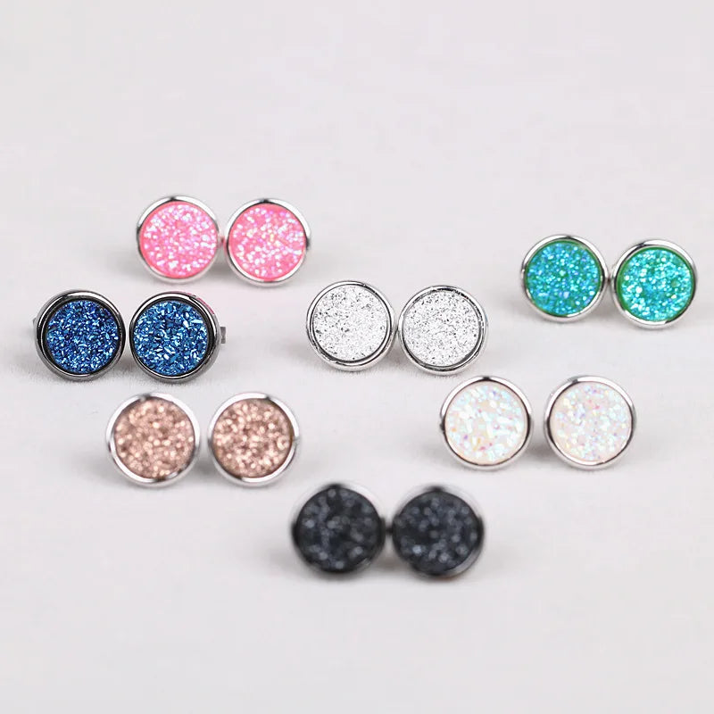 Fashionable Women's Shiny Crystal Stud Earrings Natural Crystal Clusters Jewelry