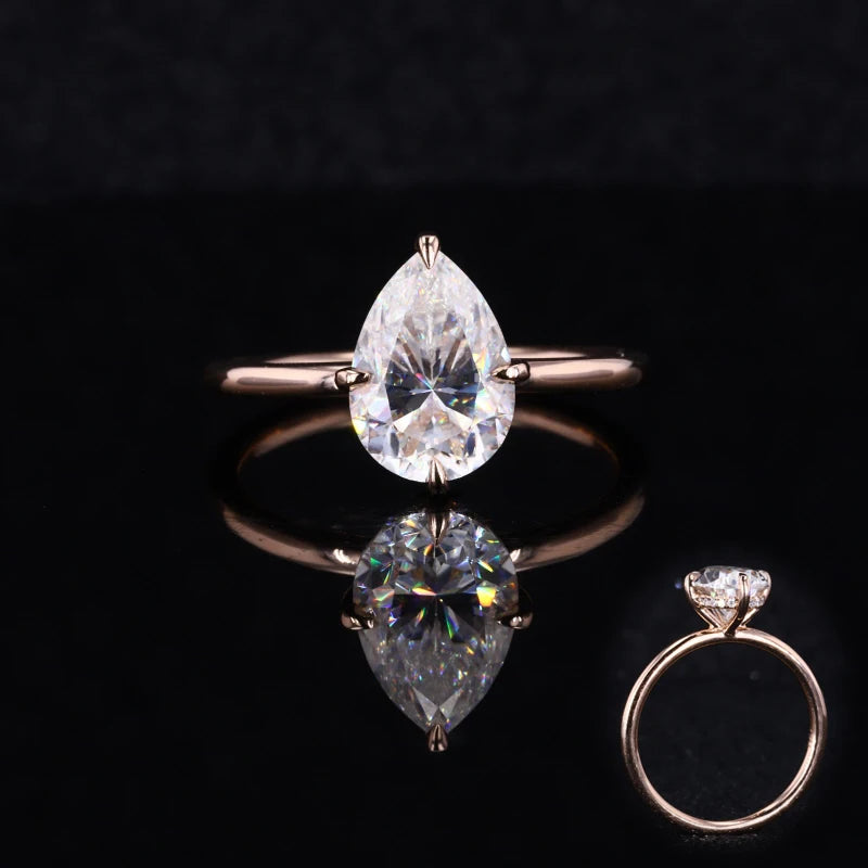 14k Solid Gold 2carat 7x10mm Pear  Heart&arrow Crushed Ice Cut Moissanite Diamond Engagement Ring
