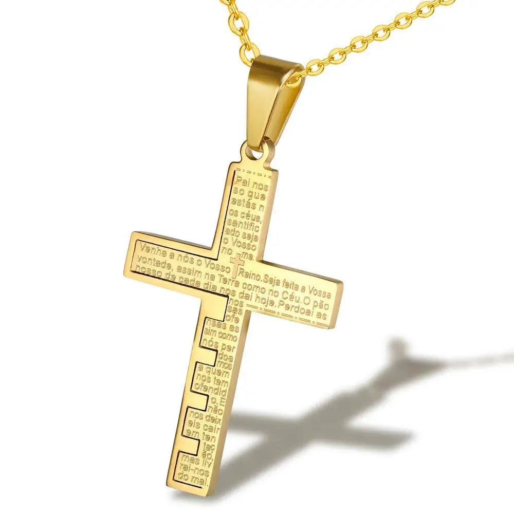 Inspirational Religious Cross Pendant Necklace Bible Verse Christian Jewelry with 316L Stainless Steel 18K Gold Plated Zircon