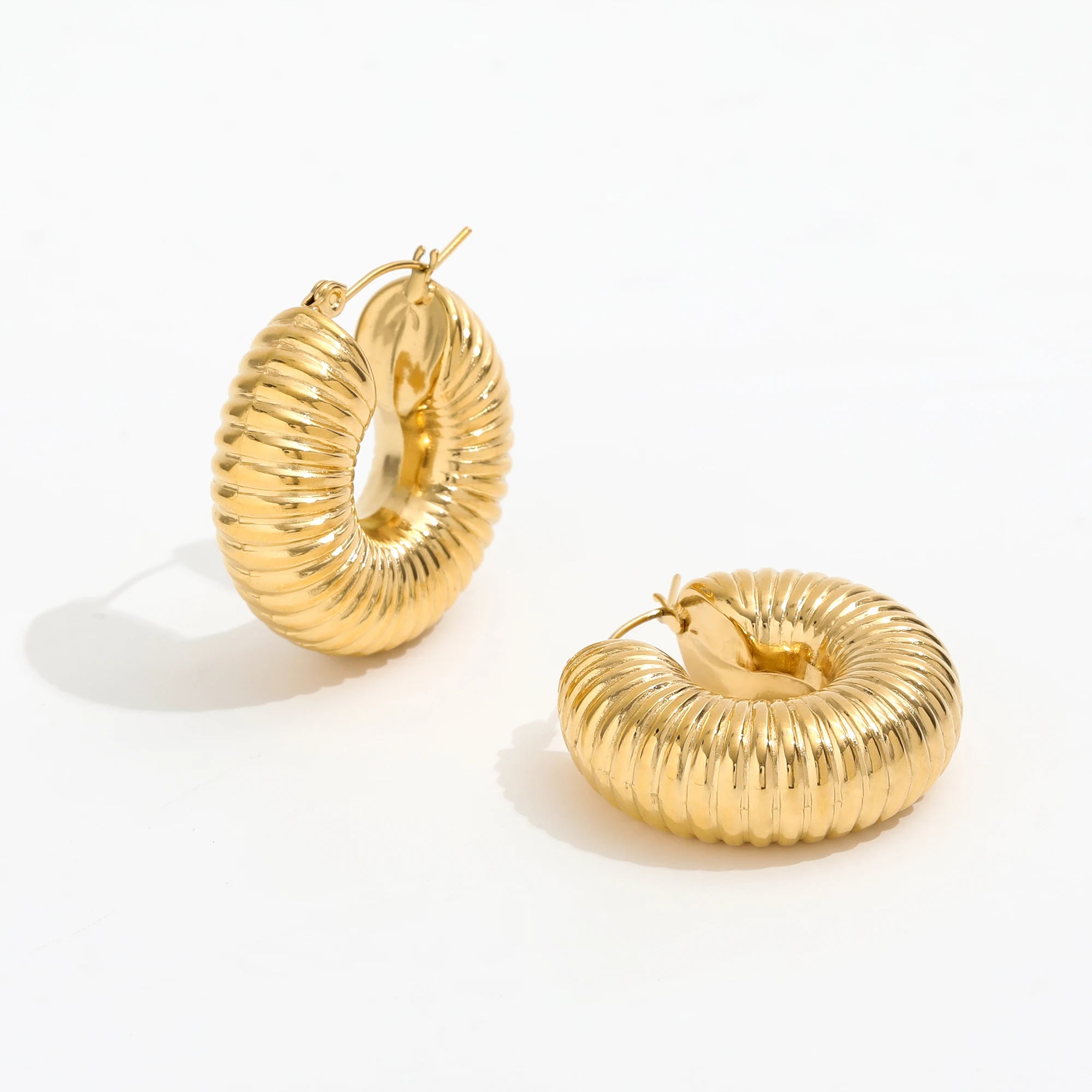 JOOLIM  High Quality 18K Gold Plated Snail Hollow Hoop Earrings for Women Stainless Steel Chunky Earrings Wholesale
