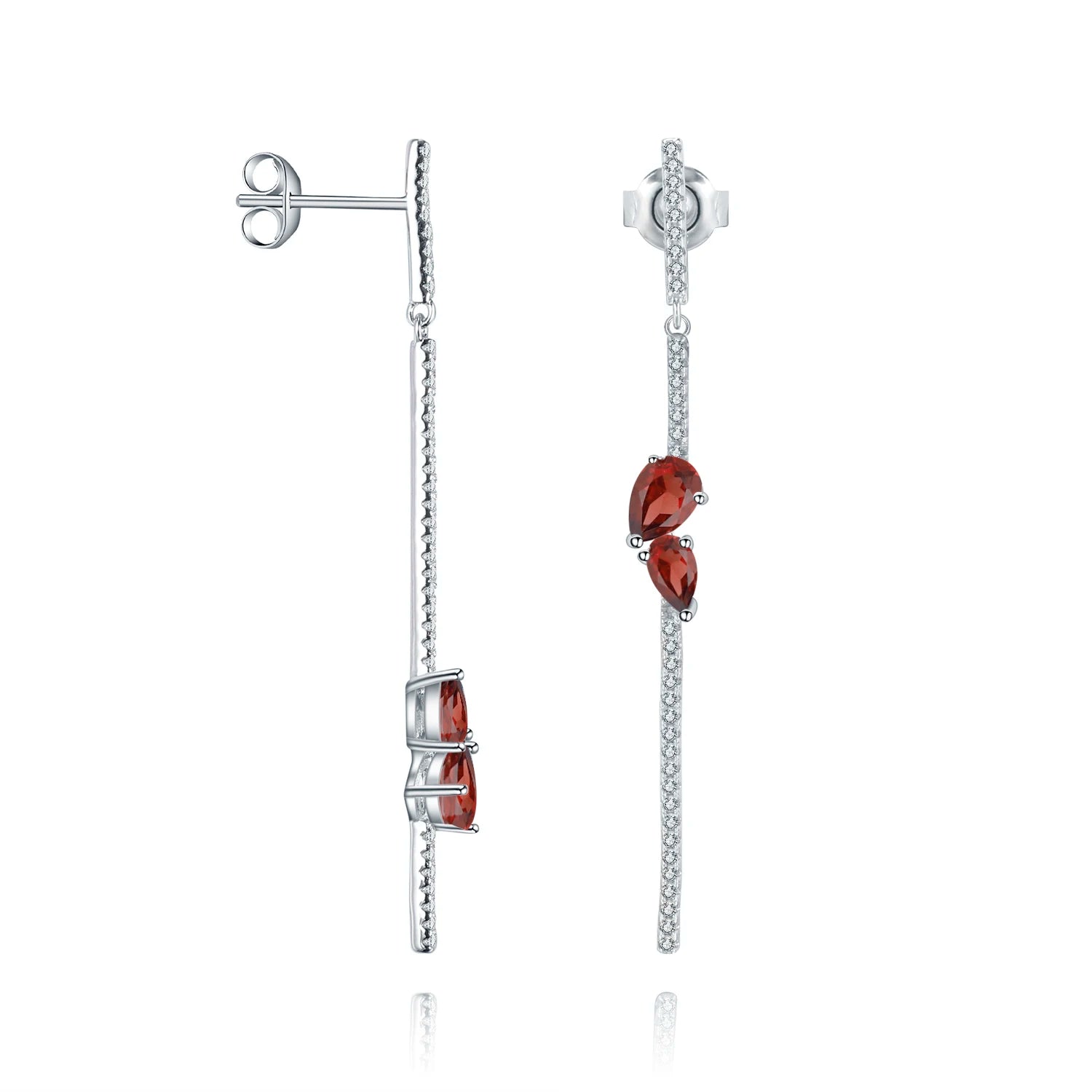 Abiding Simple Long Earring Natural Garnet Gemstone 925 Sterling Silver Jewelry Statement Earrings Women for Bridal