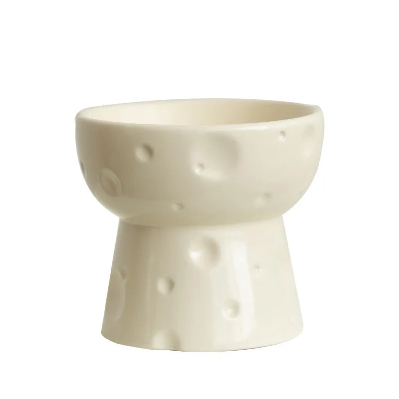 Ceramic Cat Puppy Bowl with XL Protective Cervical Spine Oblique Mouth Large Diameter Eco-Friendly Dog Food Water Cheese Motif