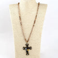 New Gothic Jewelry 6mm Natural Stone Gravel Crystal Glass Necklace Flowers and Skull Cross Pendant Necklace