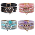 2023 New Magnetic Clasp Raw Crystal Big Heart Bracelet Women Bohemian 16 Colors Multilayer Wide Leather Wrap Bracelets Bangles