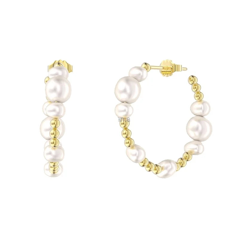 Melynn 925 Sterling Fine Silver Jewelry Wholesale Hoop Earring With Baroque Fresh Water Pearl 26mm Design for Women Ladies Girls