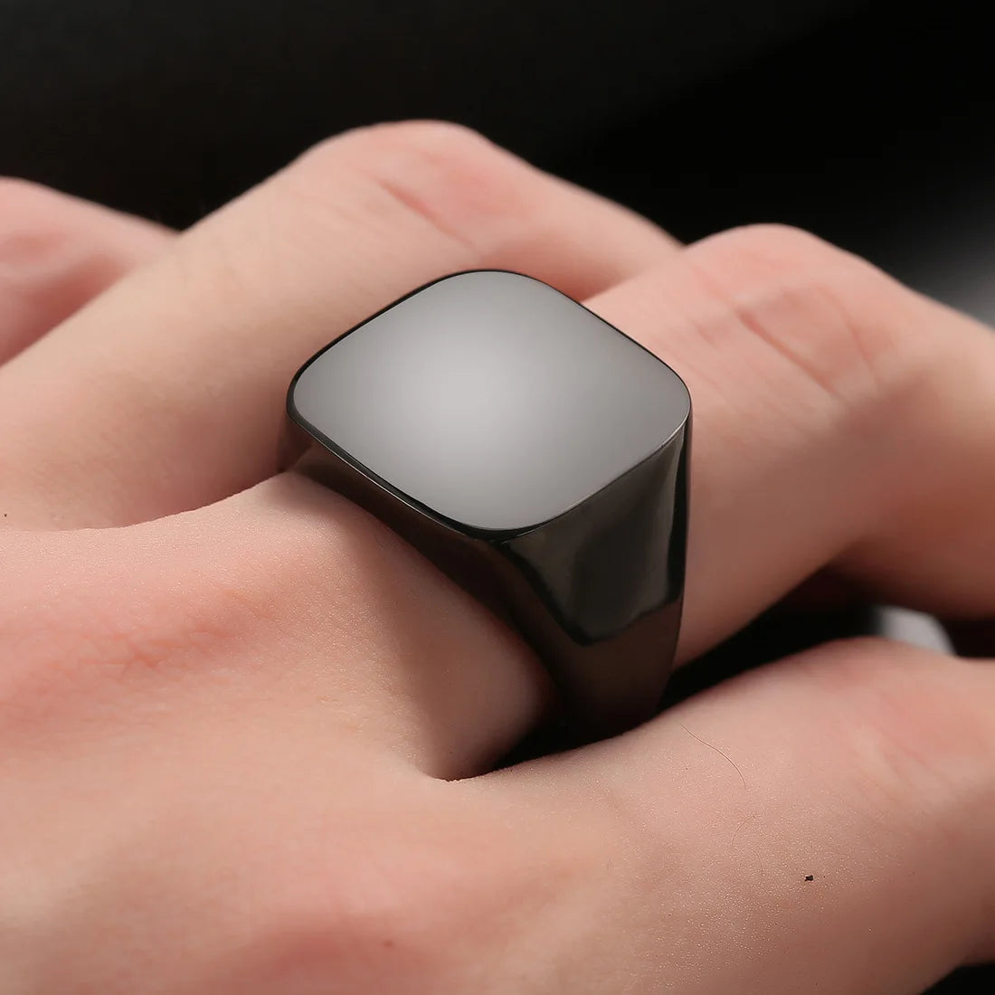 Wholesale Hot Sale Fashion 18K Gold Plated Custom Name Simple Square Stainless Steel Blank Plain Men Ring Jewelry