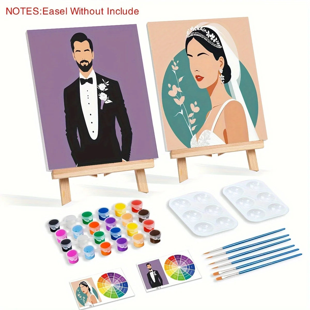 2pcs Pre-Drawn Canvas Framed Painting Kit Colorful Abstract Women Print Art Set for Couple Paint Sip Party Supplies MegaBDM