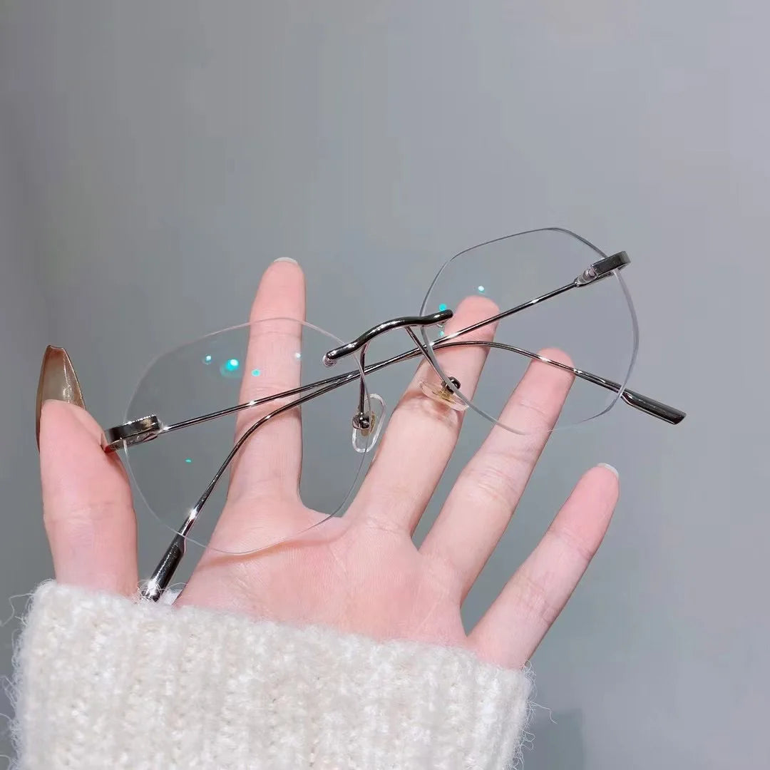 UNOC Fashion Vintage Polygon Metal Frame Blue Light Blocking Glasses College Style Clear Lens Eye Frames Optical Frame