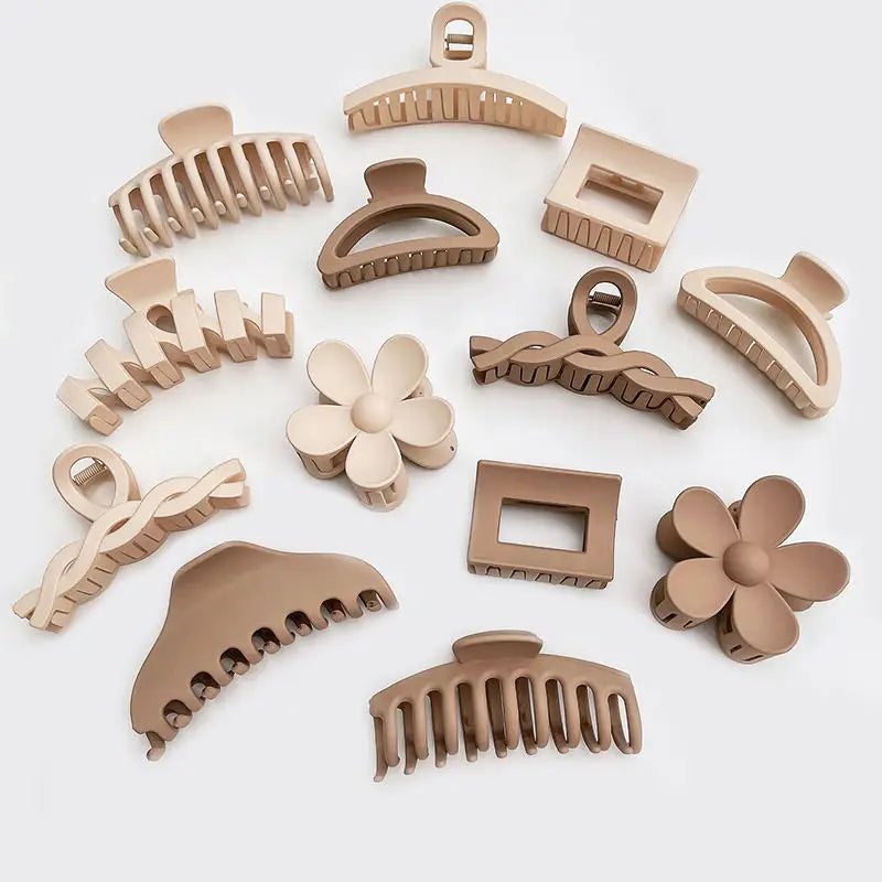 Solid Color Brown Shark Claw Clip for Women Matte Coffee Color Geometric Girl Hair Clips Hot Selling Frosted Large Hairpins