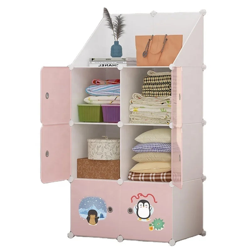 Portable Modern Foldable Kid Wardrobe Plastic Organizer Cube Closet for Living Room and Gym Use