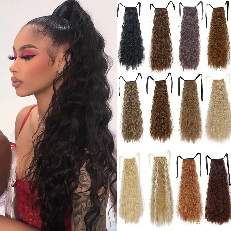 16-34inch Wig Ponytail Corn Whisker Ponytail Wig Piece Women's High Temperature Silk Stretch Lace Intranet Ponytail
