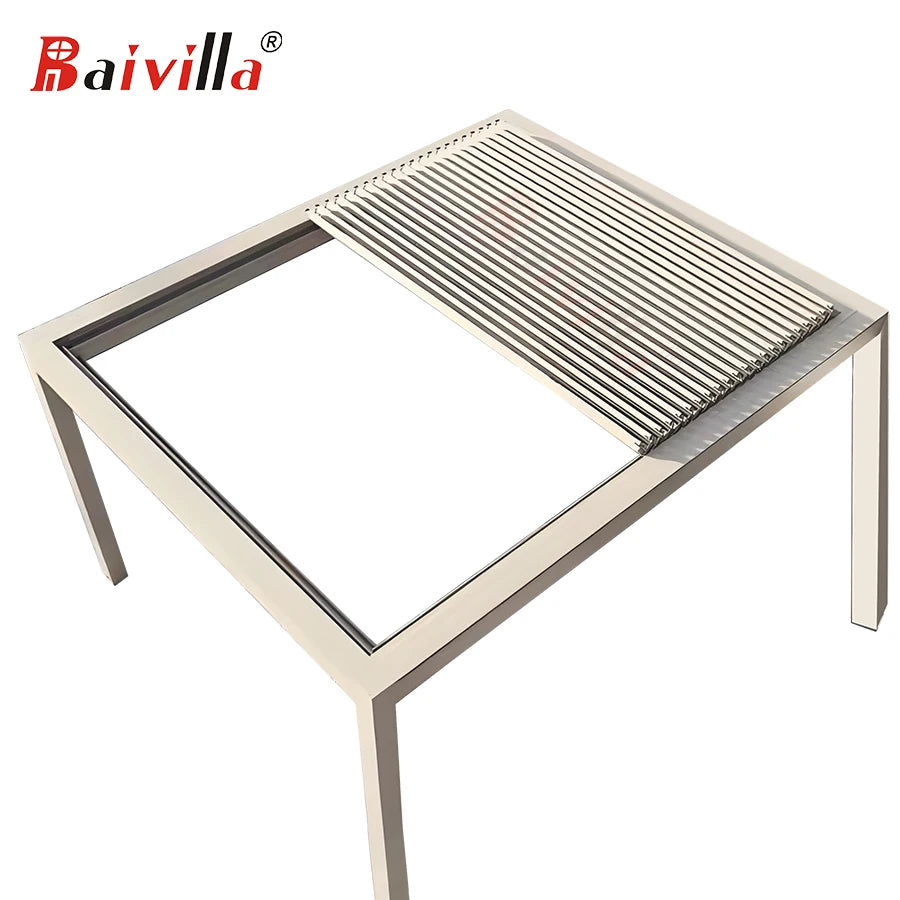Luxury Pergola Aluminio 4x3 Louvre Roof Hotel Stackable Pergola Automatic with Rain Sensor Louvre Retractable Pergola Aluminium
