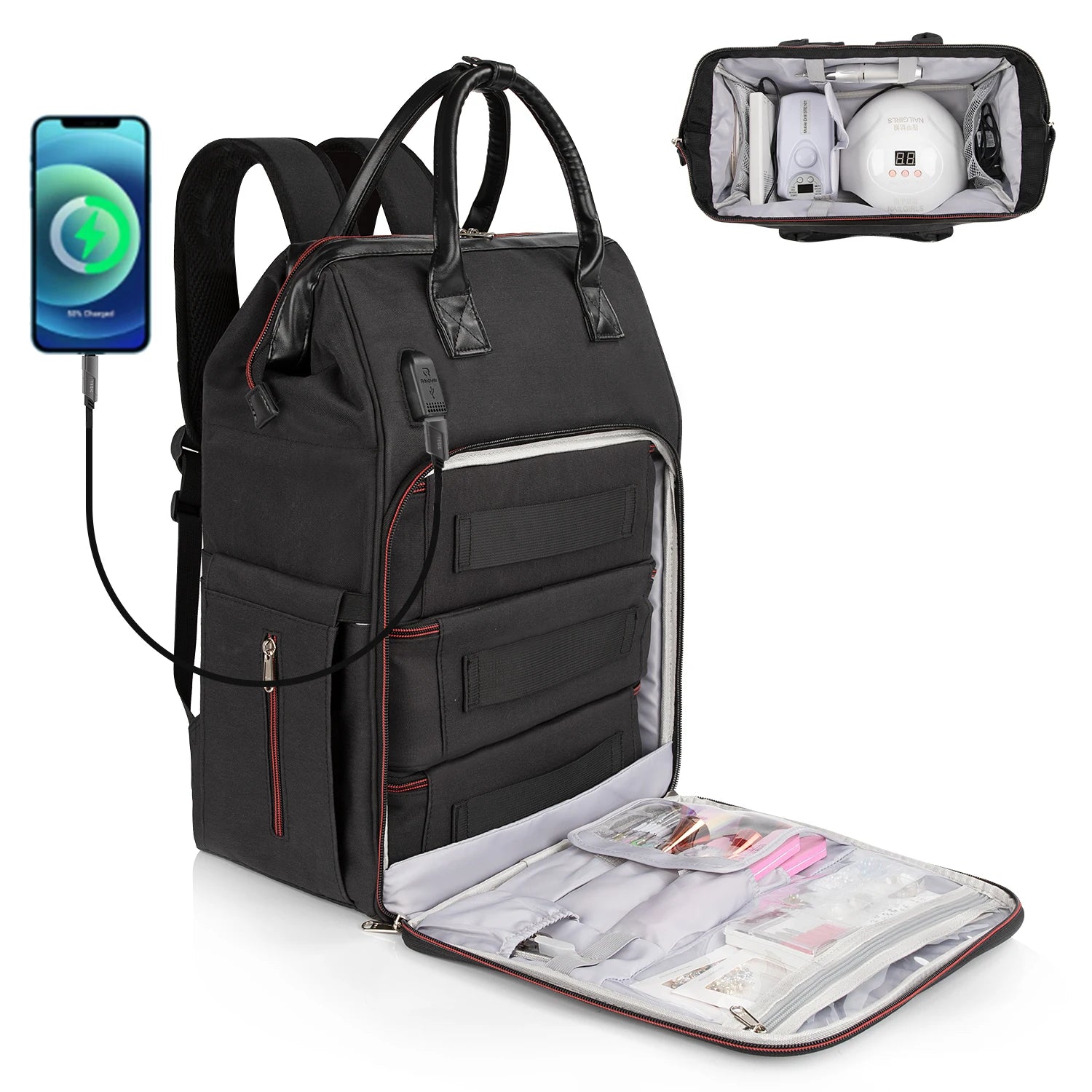 Relavel Nail Polish Organizer Backpack Holds 84 Bottles Manicure Tools Storage Bag Portable Nail Lamp Carrying Bag