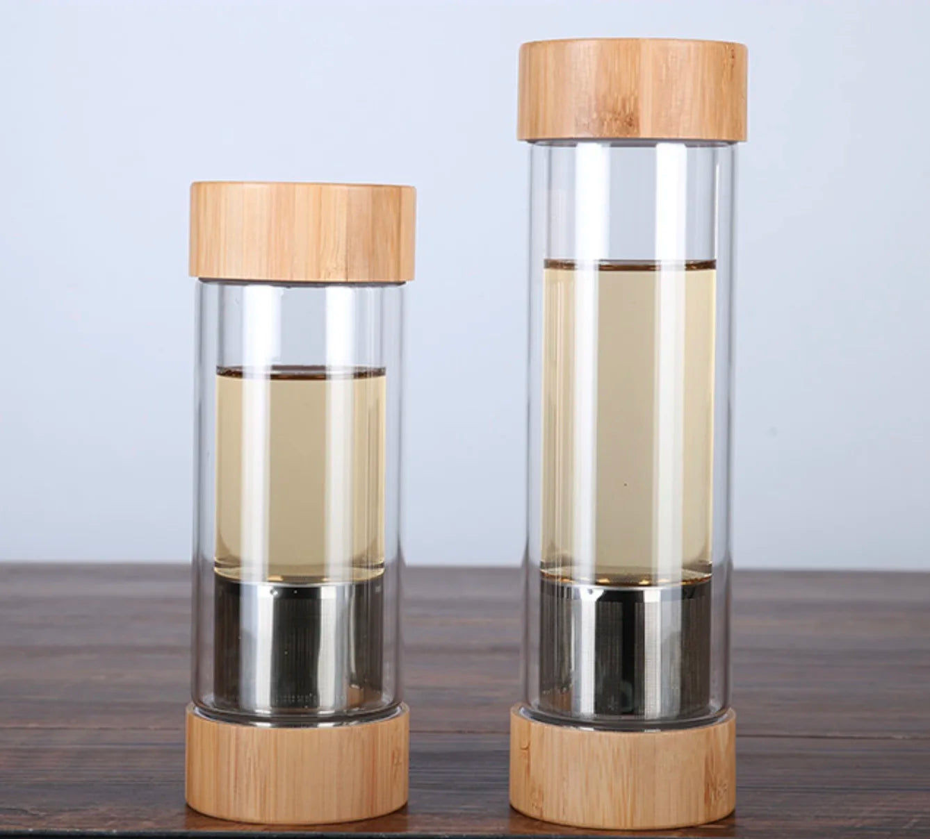 300Ml/400Ml Bamboo Two Side Open Lid Leak-Proof Infused Portable Drinking Water Bottles With Stainless Steel Infuser