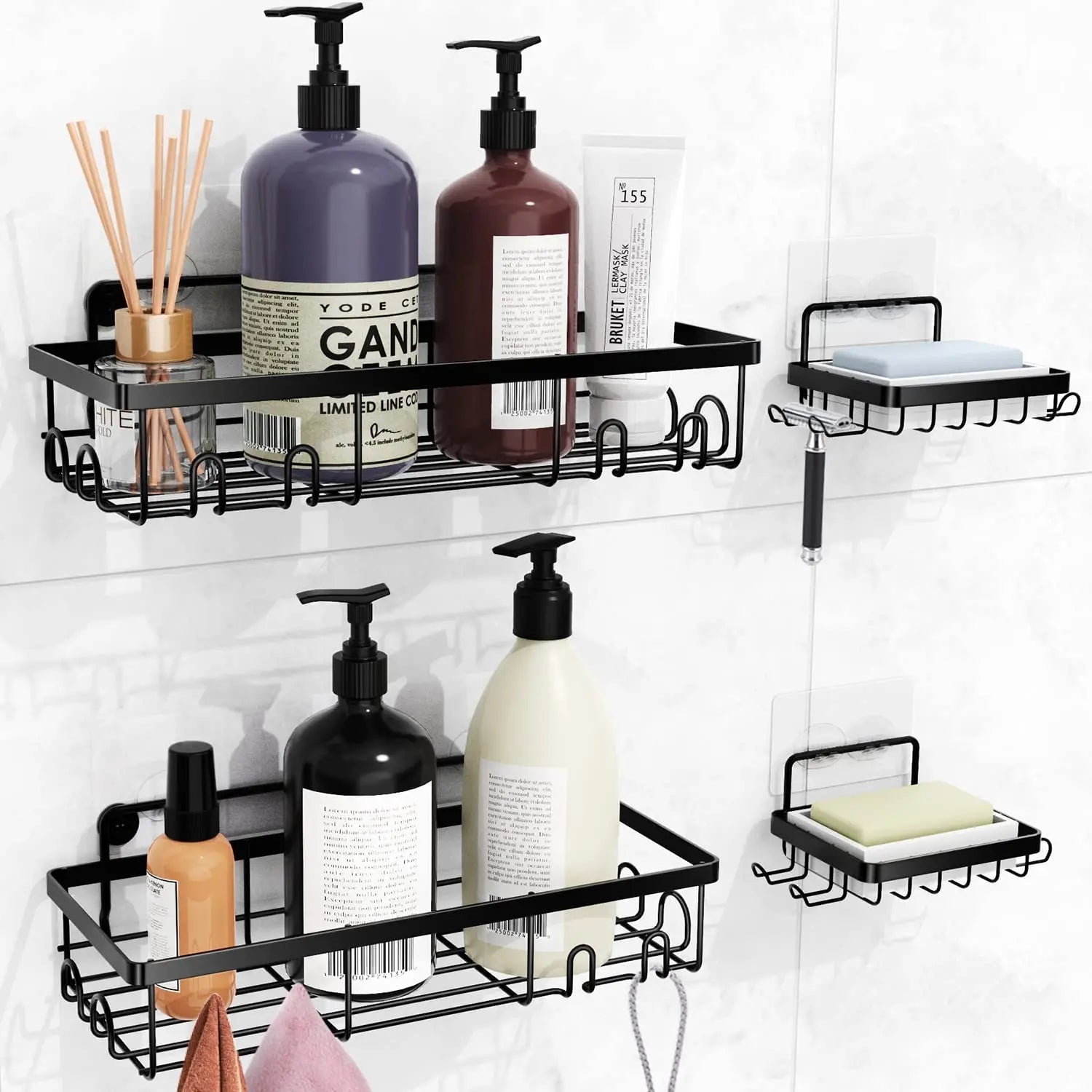 4 Pack Corner Stainless Steel Shower Caddy Shelf Organizer 2 Soap Dishes No Drilling Adhesive Wall-Mounted Shower Storage