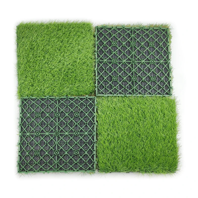 Self-draining Rectangle Interlocking Buckle Interlocking Artificial Grass Turf Tiles Faux Grass Deck Tiles for Patio