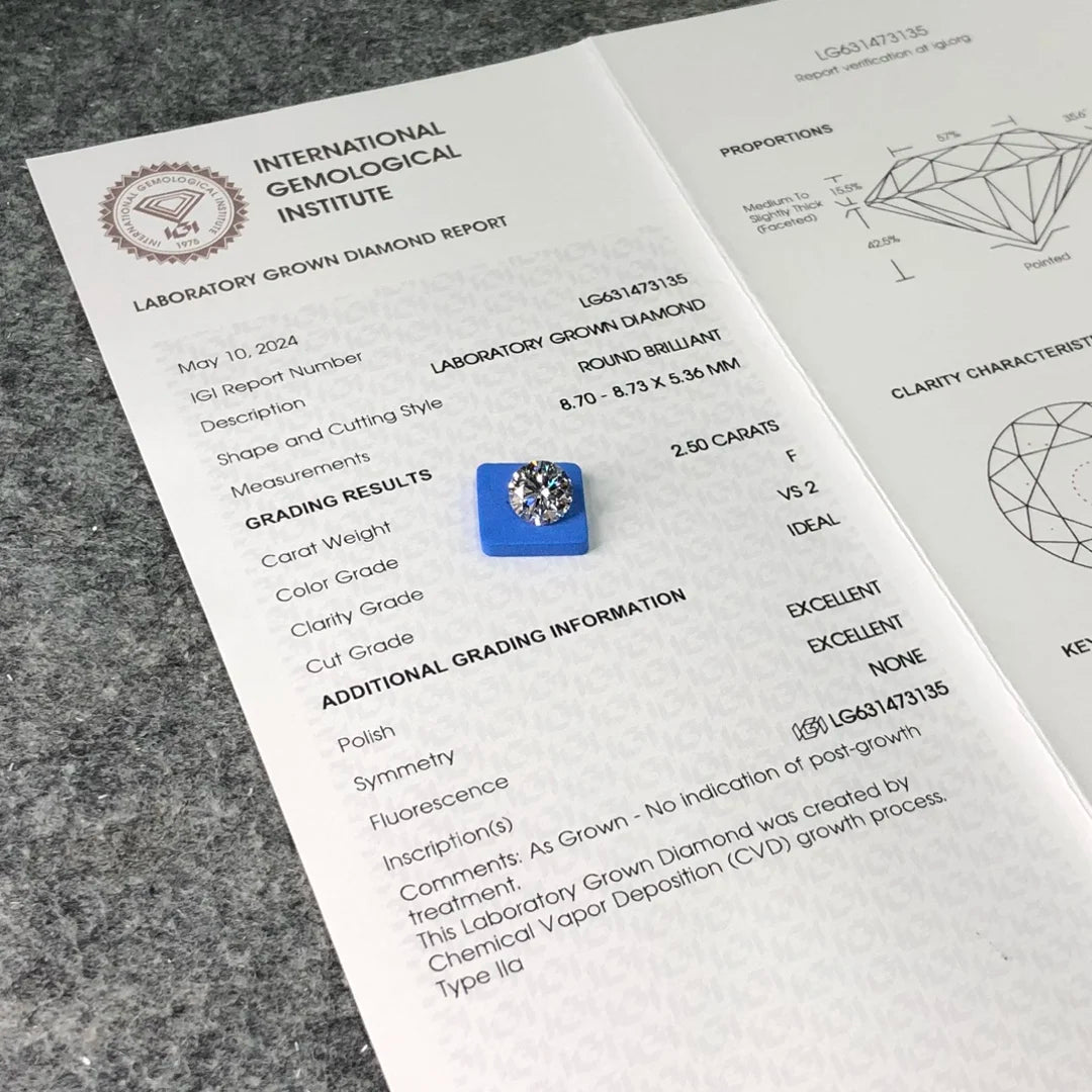 IGI Certified 2.5ct  F VS2 Wholesale Lab Created Diamond CVD Lab Grown Diamond