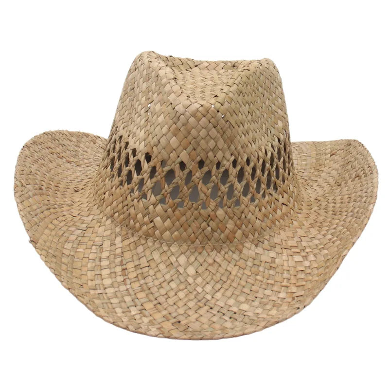 Fashion Men's Women's Wide Brim Western Cowboy Cowgirl Hat Natural Grass Straw Fishing Beach Sun Hat for Outdoor Travel Beach
