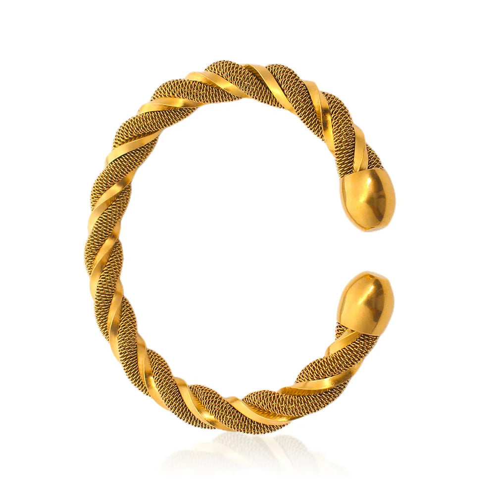 New Trendy Anti Tarnish 18k Gold Plated 316l Stainless Steel Open Cuff Twist Rope Bracelet for Women