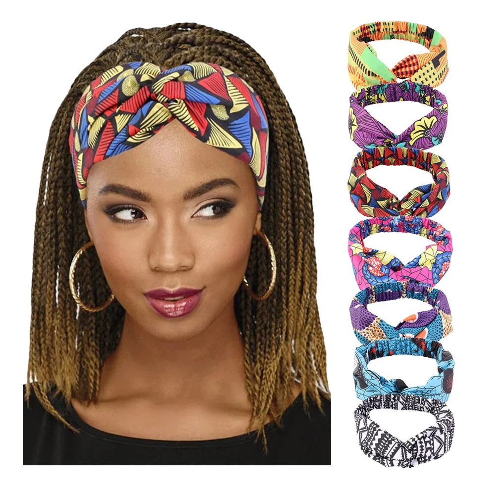 Trendy Polyester Cotton Hair Bands African Pattern Hair Wrap Women Accessories Twist Braid Cross Turban Floral Printed Headband