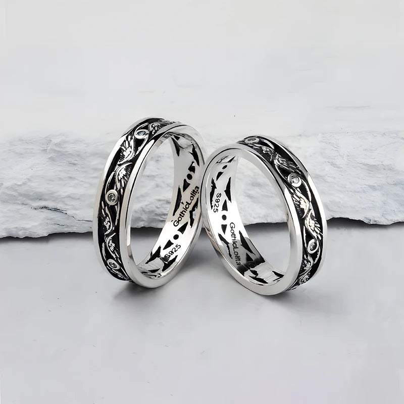 Original Hiphop Men's Ring Classic Horus Eye Feather Design Rings Sterling Silver S925 Rhodium Plated Jewelry