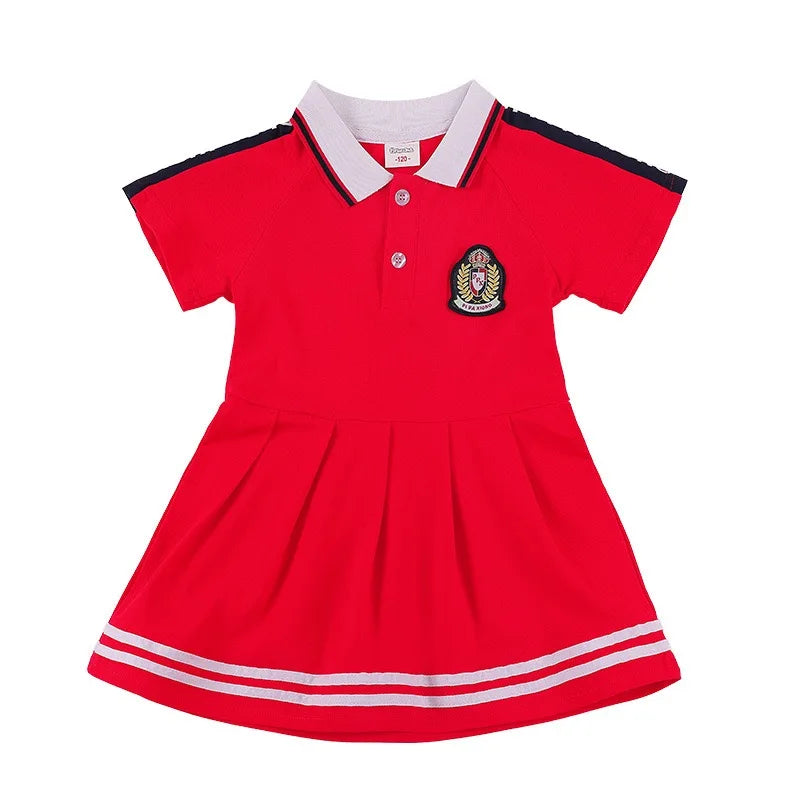 Primary School Uniforms for Boys and Girls Kindergarten Summer Class Polo Shirt Shorts Dress-Pique Fabric for Children