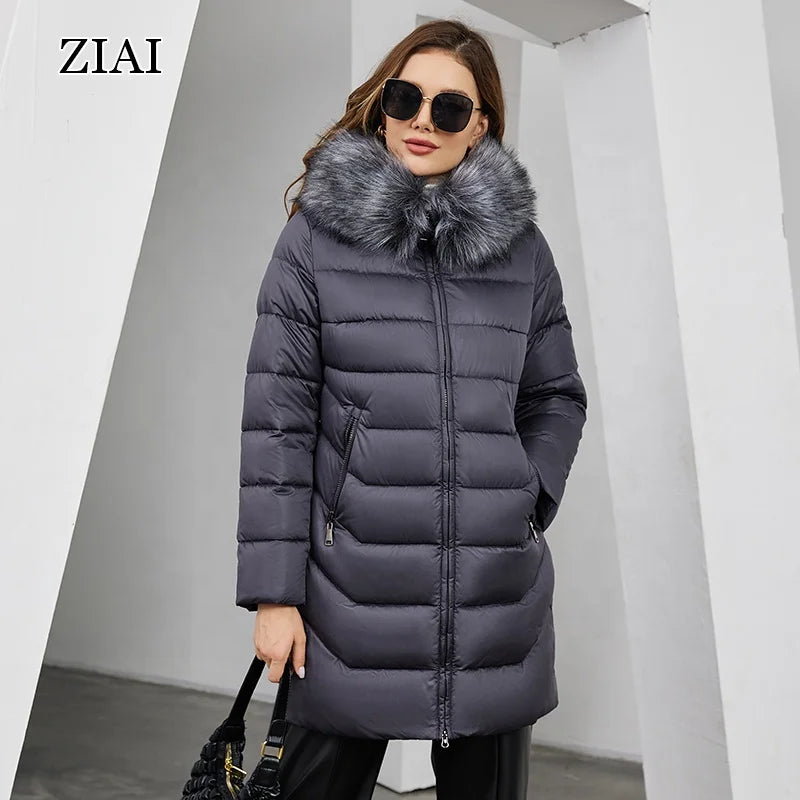 Women's Warm Winter Coats Big Fur Collar Long Hooded Puffer Jackets Outerwear