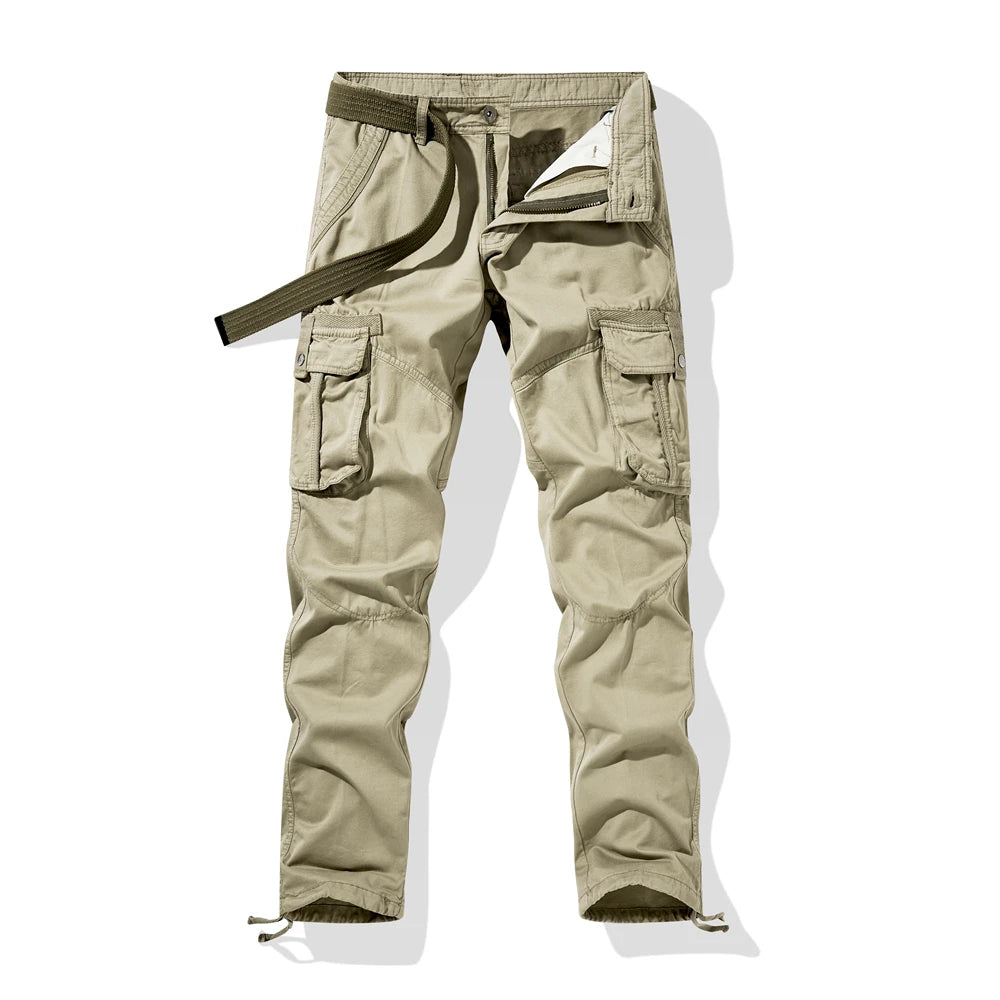 Men's Casual Summer Workwear Pants 100% Cotton Mid Waist Loose Straight Wide Leg Harem Style Flat Front Cargo Pants