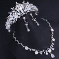 Korean Boxed 3D Flowers Beaded Bridal Crown Necklace Earring Headdress Set Girl White Zircon Alloy Hair Accessories