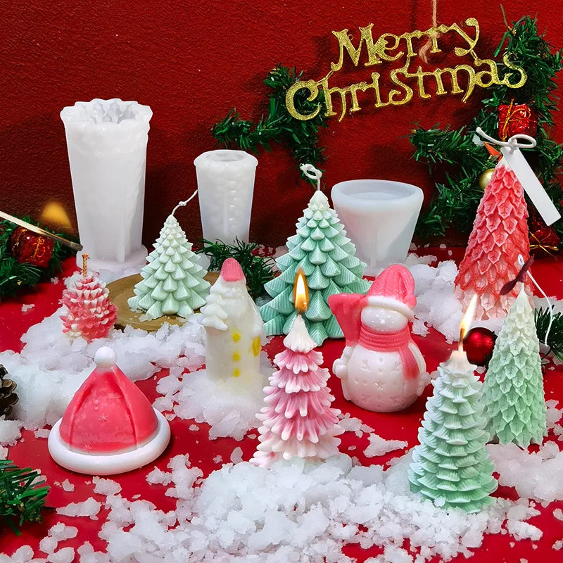 New DIY Multi Different Shapes Candle Molds Silicone Christmas Tree 3D Santa Claus Candle Mold Soap Mold for Candle Handmade