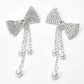 Cute Silver Plated Welding Glass Rhinestone Bow Brooches Crystal Pearl Tassel Lapel Pin Women Jewelry Birthday Gifts