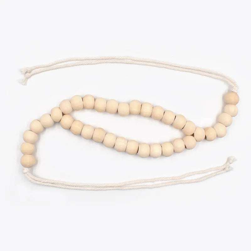 ACASA ARTO Creative Farmhouse Style Handmade Natural Wood Round Bead Garland Window Curtain Holder with Custom Logo