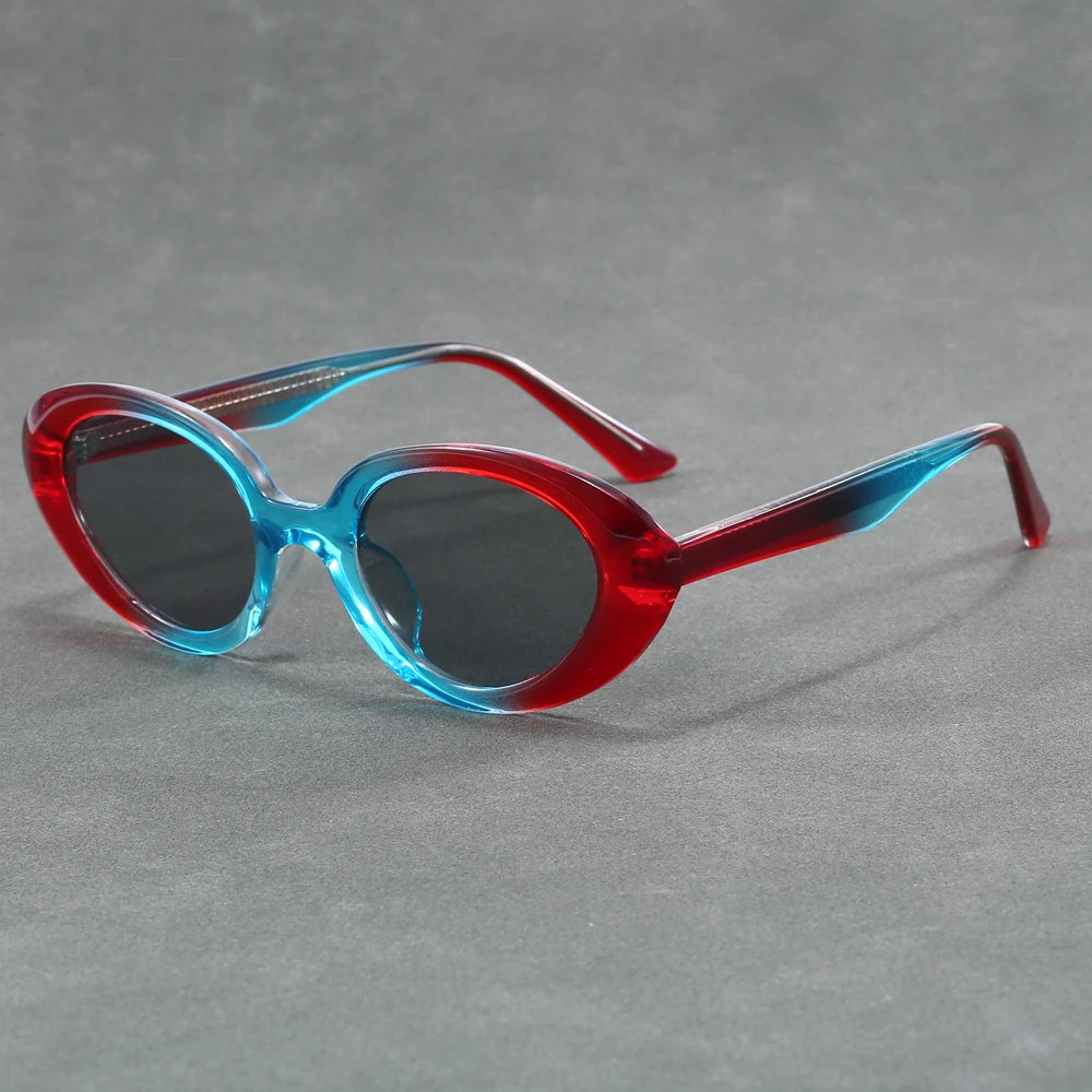 New Arrival TR90 Oval Sunglasses Custom Logo Trendy UV400 Acetate Shades in Multiple Colors Blue Black Red Gray Tea for Unisex