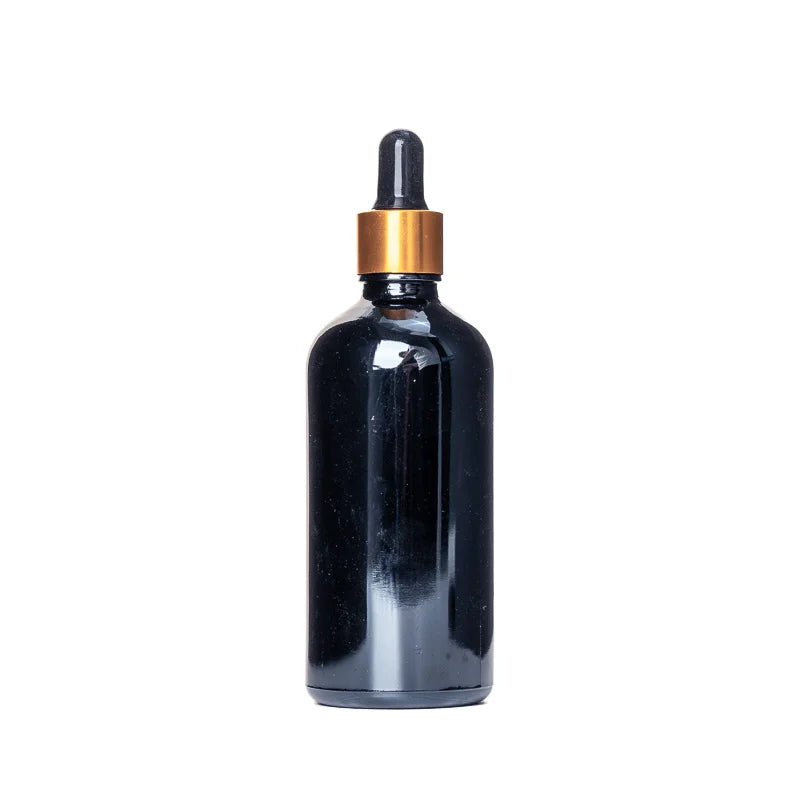 5ml 10ml 15ml 20ml 30ml 50ml 100ml Black Glass Serum Hair Oil Bottle Gold Dropper Body Essential Oil Bottles