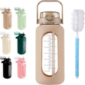 64oz Borosilicate Glass Sport Gym Motivational Bpa Free Drink Water Bottle With Time Marker Flip Top Silicone Cover