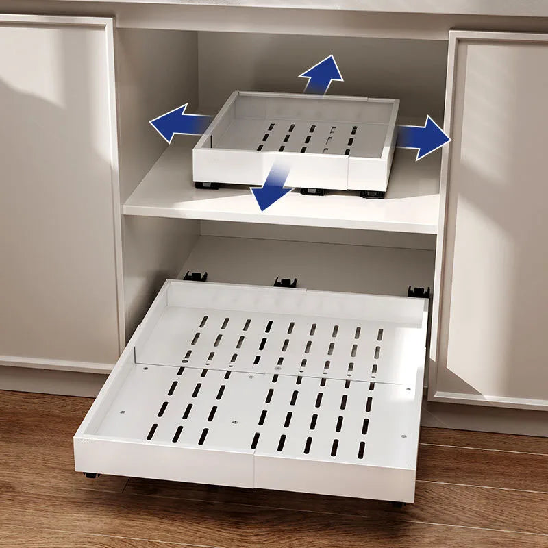 Adhesive Expandable Pull Out Drawers for Kitchen Cabinets Slide Out Drawers with Nano Film Storage Holders & Racks