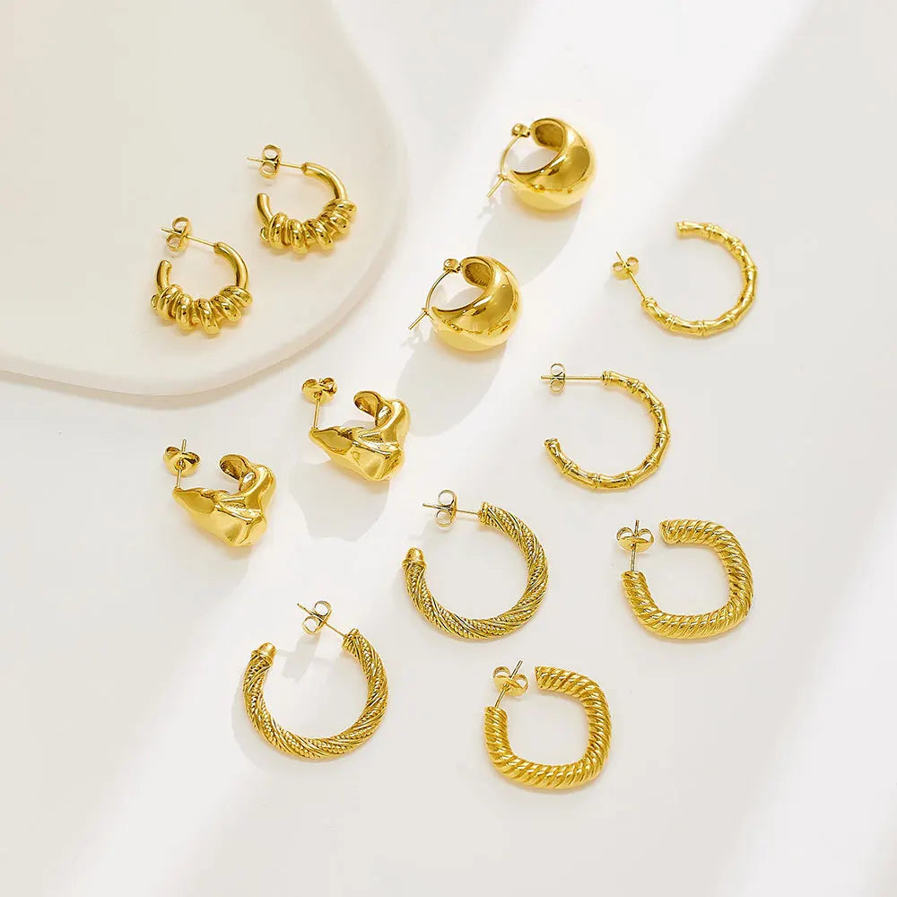 Beimai OEM Children's Trendy 18k Gold Plated Stainless Steel Irregular Gold Twist Earrings